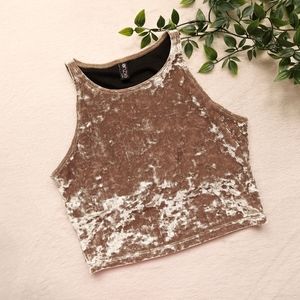Onzie Crushed Velvet Beige Workout Yoga Crop Top S/M